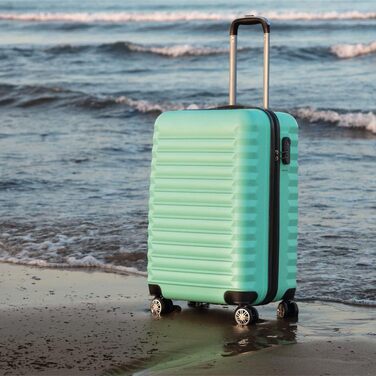 Набір валіз NUMADA 3 шт. (кабіна, середня) з культовою сумкою, м'ятно-зелений, ABS, міцний, з коліщатами та замком