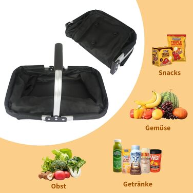 Складаний кошик для покупок 25L з міцними ручками та кишенею на блискавці, чорний