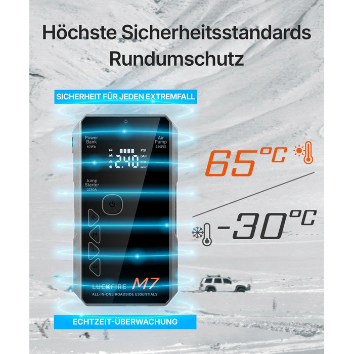 Powerbank для авто Smart Starthilfe з компресором, 12V, 60Wh - Запуск двигуна та підкачка шин, до 8.5л бензину/6.5л дизелю