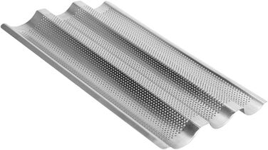 BuyWeek Baguette Baking Sheet, 3-Groove Stainless Steel Baguette Baking Mold French Bread Baking Sheet Pan Kitchen Baking Tool Silver