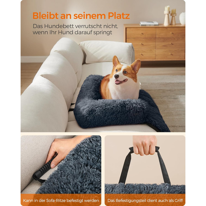 Ліжко для собак Feandrea FluffyHug, м'яка плюшева, 80x75x16 см, сірий Ombré, для собак малого та середнього розміру