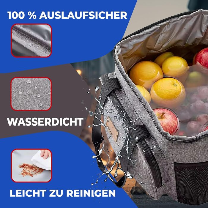 Сумка-холодильник NEMT 15L (сіра) з 2 акумуляторами холоду - для пікніків, обідів, подорожей та покупок