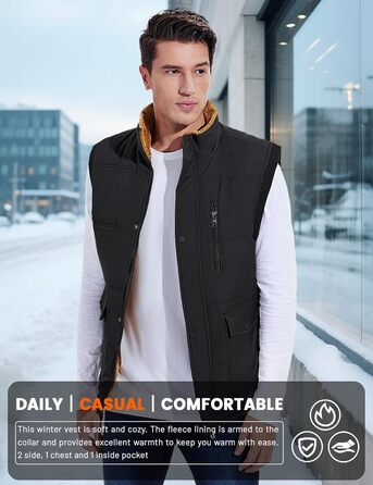 Чоловіча жилетка MAGCOMSEN з підкладкою, зимова, без рукавів, тепла флісова жилетка, для відпочинку, термо, перехідна жилетка з багатьма кишенями, чорна, XL