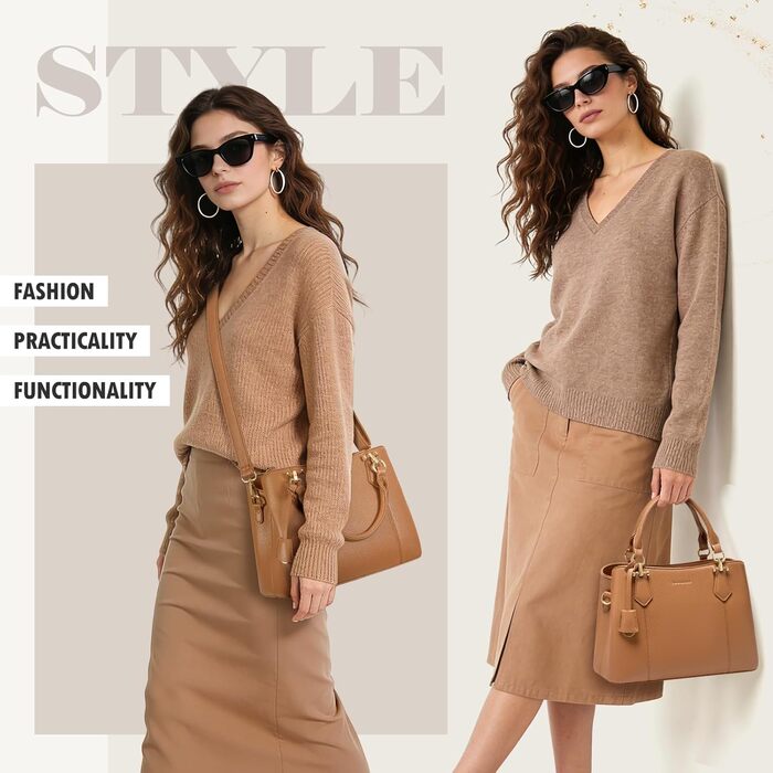 Жіноча сумка RAINSMORE середнього розміру з PU шкіри, коричнева: сумка-тоут, сумка на плече, ручна сумка