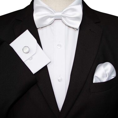 Метелик чоловічий JEMYGINS регульований, шовковий, однотонний (білий) + Манжети + Хустинка в подарунковій коробці