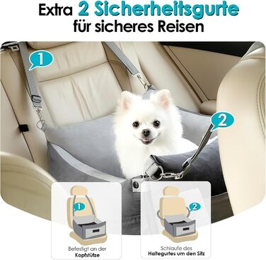 Portable Dog Car Seat for Small & Medium Dogs Under 15KG - Washable & Secure Travel Bed with Storage Pockets