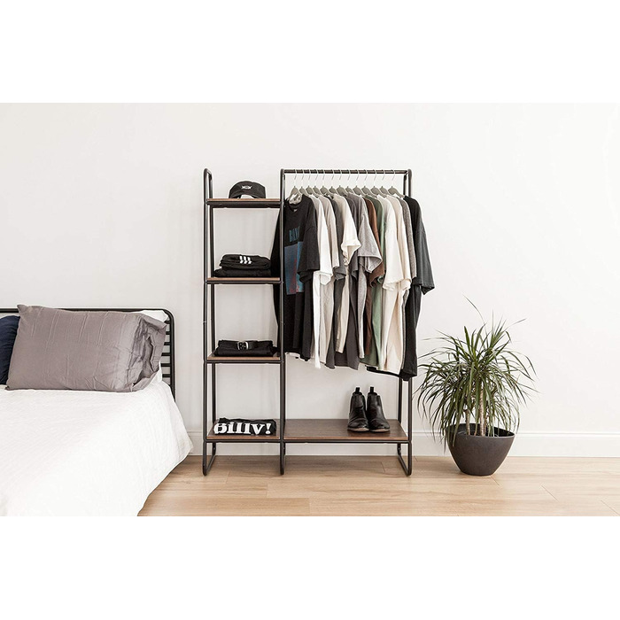 Iris Ohyama Clothes Rack with Wooden Shelves, 4 Levels, White, Modern Design, Robust Frame, Non-Slip, For Bedroom, Studio, Closet, Clothes & Shoes, Laundry Rack, Easy Assembly, (Black, 2 Shelves + Panels)