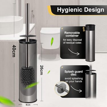 Підлогова щітка для унітазу Dazi металева сіра з 2 щітками для глибокого очищення та захистом від бризок та засмічення