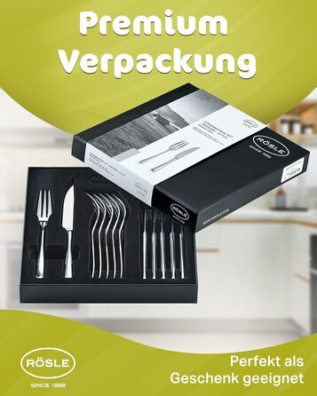 RÖSLE PASSION Steak Set, 12-Piece – High-Quality Steak Set for 6 People made of Stainless Steel 18/10 and Special Steel Blades – Highly Polished, Dishwasher Safe, in Elegant Gift Box, 12-Piece Steak Set
