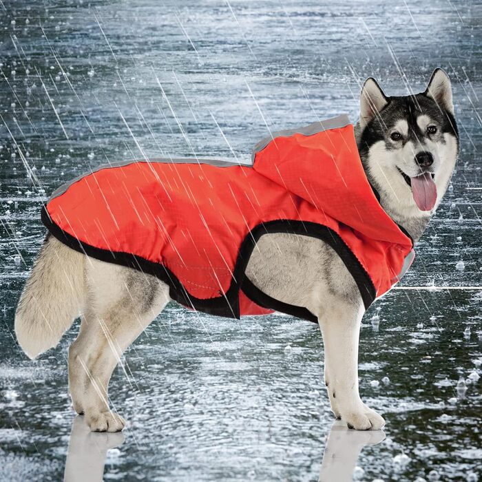 Idepet Waterproof 2-in-1 Rain Jacket for Dogs, Lightweight Overall for Dogs with Hood, Breathable Rain Poncho with Hood and Reflective Strip for Small, Medium, Large Dogs (2XL, Red) 2XL Red