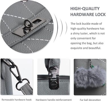 Сумка жіноча шкіряна NICOLE & DORIS 2025 чорна/сіра з помпоном та знімним ремінцем