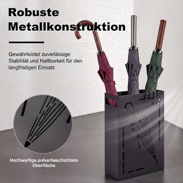 Підставка для парасольок COSTWAY з металу, прямокутна підставка з вийманим піддоном для води та 4 гачками, підставка для парасольок у передпокій, коридор та офіс, чорна