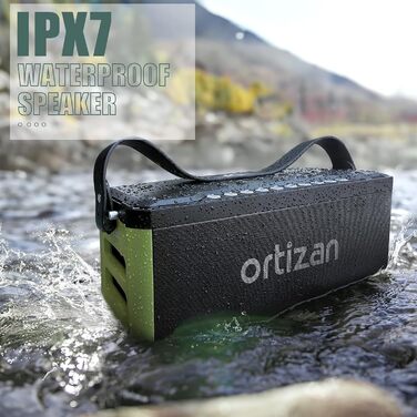 Ortizan Bluetooth колонка портативна 80 Вт, IPX7 водонепроникна, LED підсвітка, 12 год. роботи, Powerbank, стерео-з'єднання, зелено-чорна
