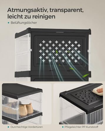 SONGMICS Shoe Cabinet Set, with 18 Shoe Boxes, Integrated Shoe Organizer, Foldable, Portable, for Shoes up to Size 46, 1-Minute Assembly, Transparent-Cloud White LSP207W01 (Transparent + Ink Black, 3)