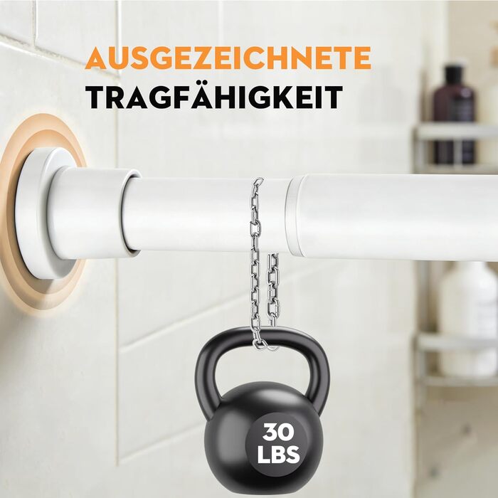 Штанга для душу без свердління 73-224 см, висувна для ванної кімнати, душу, вітальні, біла