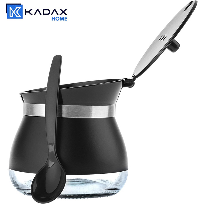 Цукорниця KADAX з ложкою, 270 мл, контейнер для цукру з порошковим покриттям, 9x9 см, цукророзсипник у 2 кольорах, дозатор для спецій з кришкою для чаю, цукру (Чорний)