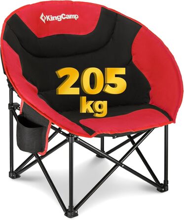 Крісло для кемпінгу KingCamp Moonchair XXL: зручне, з підлокітником, витримує до 205 кг, для відпочинку на природі, саду, риболовлі та балкону (червоний)