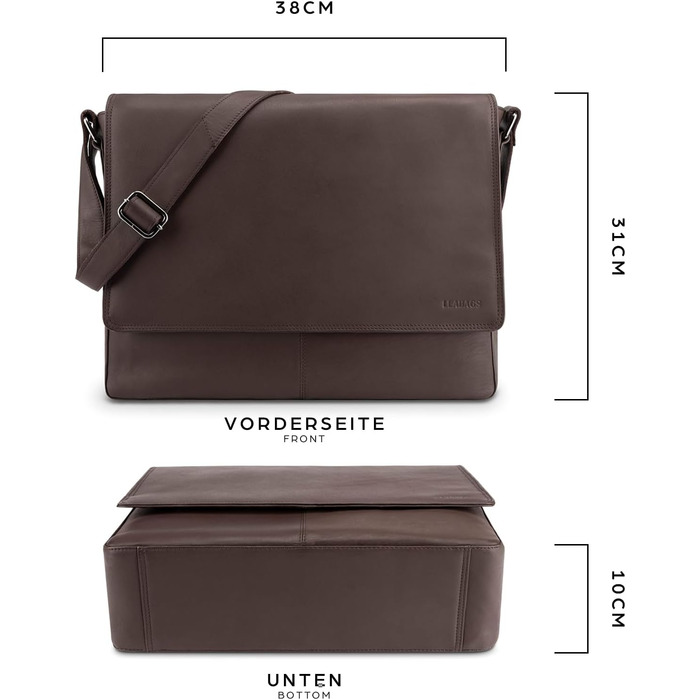 LEABAGS Чоловіча/Жіноча Лэптоп-сумка Oxford з Екошкіри, 15 дюймів – Месенджер, Робоча сумка, Сумка через плече, 38x31x10 см
