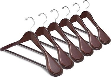 Amber Home 10-Piece 44.5cm Retro Wooden Clothes Hangers with Wide Shoulders (5.8cm), Robust and Glossy Antique Brown Hanger with Round Bar for Suit, Jacket, Coat, Shirt, Pants