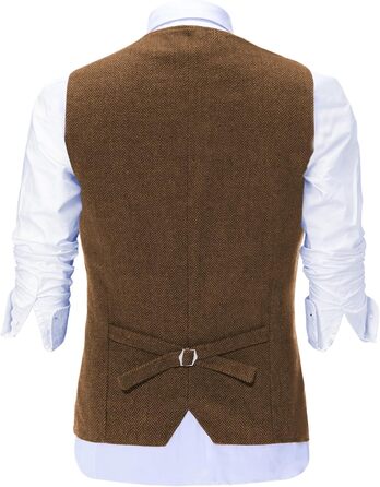 Стильний костюм-жилет Solovedress для чоловіків з вовни у риб'ячому плетеному стилі, V-подібний виріз, твід, для весілля та друзів нареченого, колір: коричневий L