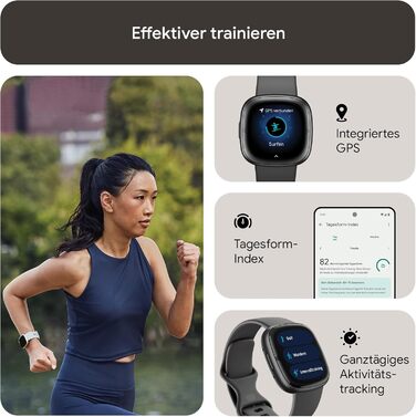 Fitbit Sense 2 – Розумний годинник для жінок та чоловіків – Фітнес-трекер з GPS, телефоном, аналізом стресу, ЕКГ та сном – сумісний з Android/iOS (Графіт / Алюміній)