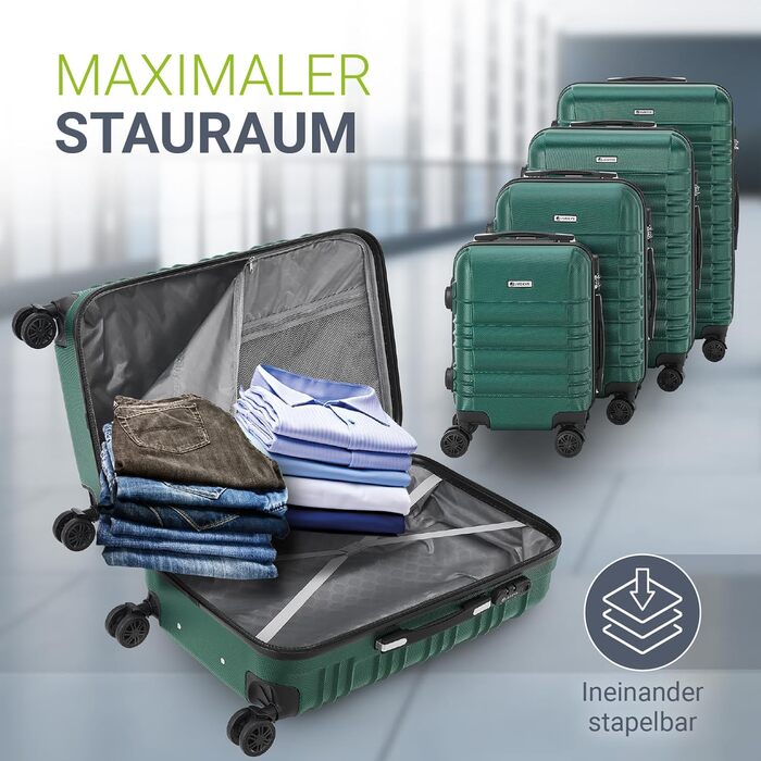 Набір валіз Juskys® з жорстким корпусом (4 шт.) - з кодовим замком, тихими 360° колесами, телескопічною ручкою, легкий, зелений