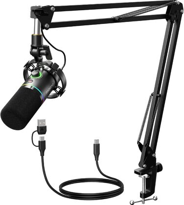 MAONO PD200XS: XLR/USB мікрофонний комплект для подкастів, стрімінгу та запису звуку (чорний)