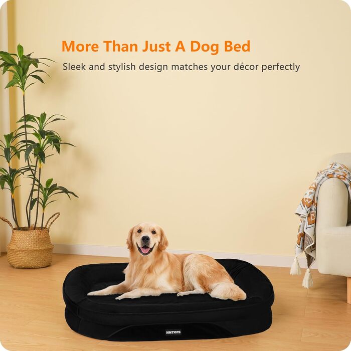 Ортопедичне ліжко для собак, ліжко-софа для собак, подушка з валиком по периметру, неслизьке дно, кошик для собак, знімне та пральне, для собак середніх та великих порід, 106 x 79 x 17 см, чорний