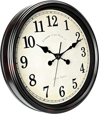 DIYZON Round Classic Wall Clock, Silent Non-Ticking, 40 cm High-Quality Quartz Vintage Clock, Large Number Retro Decorative Clock, Battery-Powered, Easy to Read for Home, Kitchen, Dining Room