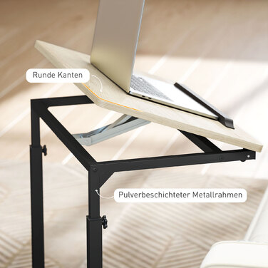 HOMCOM Side Table in C-Shape, Height-Adjustable Coffee Table with Wheels, Sofa Table Laptop Table for Small Spaces, Living Room, 55 x 36 x 62.5-82.5 cm, White | Aosom