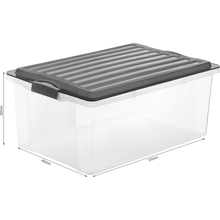 Rotho Compact 3-Piece Storage Box Set 70L with Lid and Wheels (3x38L, Anthracite/Transparent)