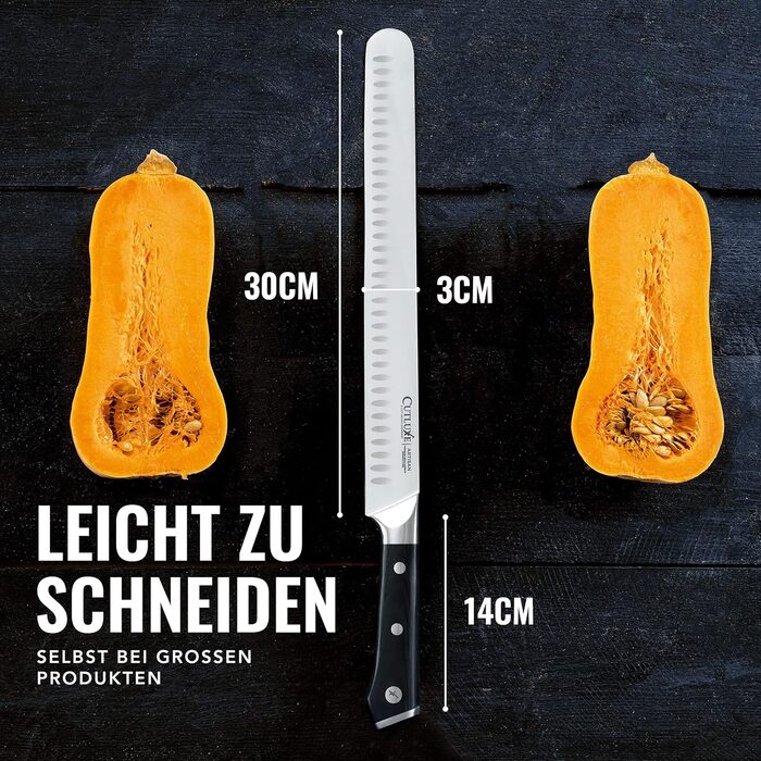 Ніж для нарізання шинки Cutluxe – 30 см, професійний ніж для м'яса та барбекю, з німецької сталі, повний хвостовик, ергономічна ручка та піхви, серія Artisan