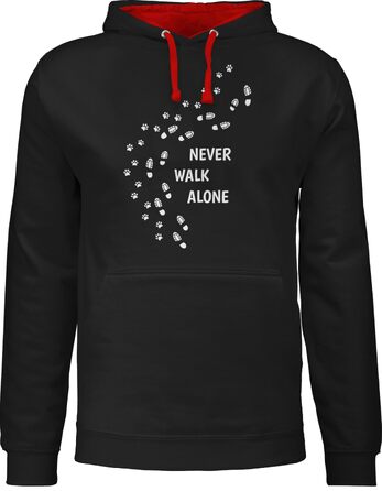 Двоколірне худі з капюшоном hirtracer для чоловіків та жінок «Never Walk Alone» з відбитками лап, чорно-червоне (розмір 5XL)