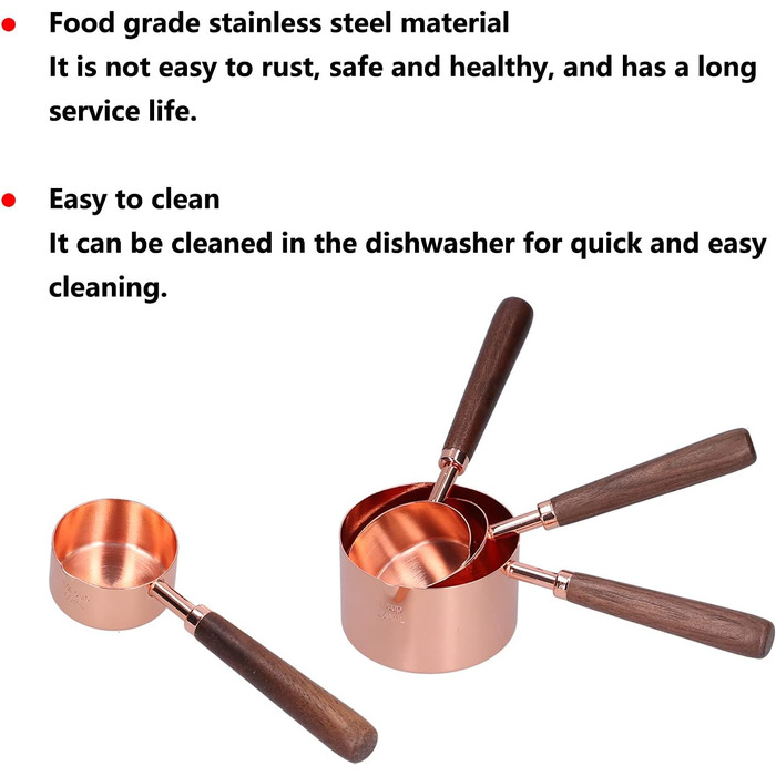 Measuring Spoon Set, 4 Measuring Cups in Rose Gold with Scale, Stainless Steel Measuring Spoons for Kitchen Utensils (Size: L)