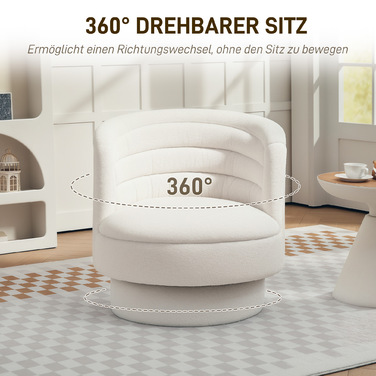 HOMCOM Armchair Living Room Swivel Recliner with Armrests, Lounge Chair Reading Chair with Sherpa-Look, Upholstered Armchair for Bedroom Cream White | Aosom
