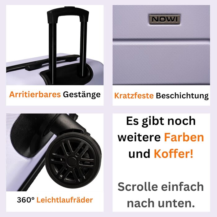 Чемодан NOWI Bergamo: водостійкий, 8 коліс, 360°, телескопічна ручка, повне оздоблення всередині (L, фіолетовий)