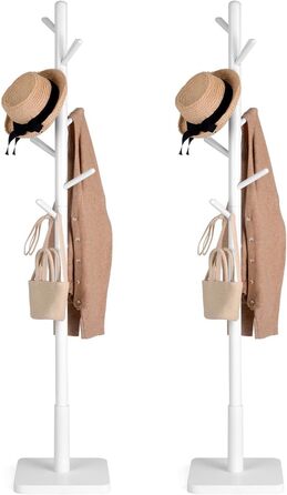 VASAGLE Coat Rack, Clothes Rack Solid Wood, Tree Shape Jacket Stand, 8 Hooks for Jackets, Hats, for Entryway, Hooks and Holding Rod made of Rubber Wood, Cloud White RCR00W02 (Cloud White, 2)