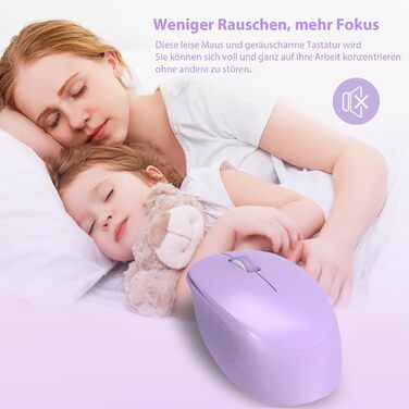 Бездротовий комплект клавіатури та миші Leadsail K786 з цифровою клавіатурою QWERTZ (Німецька) - тиха клавіатура, 2.4 GHz, USB Nano приймач для ПК/ноутбука (фіолетовий)