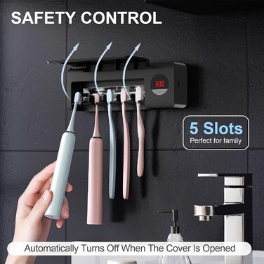 Стерилізатор зубних щіток DSHOW UV з таймером, бездротовий настінний, 2000mAh, білий/чорний