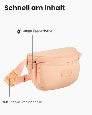 Сумка на пояс LARKSON для жінок та чоловіків м'ятного кольору - Finn. Стильна поясна сумка для спорту, активного відпочинку, міста, фестивалів. Сумка через тіло з ремінцем, водонепроникна (персиковий)