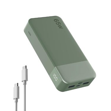 Powerbank NOBIS 20000mAh, 65W, з цифровим дисплеєм, Dual USB-C/USB-A, для ноутбука, телефону, планшета, зелений