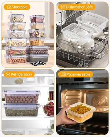 Набір контейнерів для зберігання продуктів 24 шт. з кришкою, герметичні, для кухні, 1L/0.84L/0.7L/0.55L/0.35L
