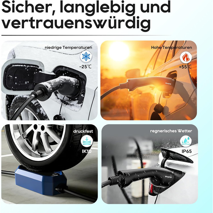 Кабель для зарядки електромобілів Schuko 3.68kW 6-16A з LCD-дисплеєм, 5м, IP65, 16A, для всіх електромобілів (IEC 62196-2, CCS2)