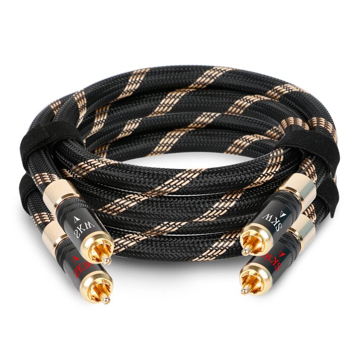 Акустичні кабелі SKW для колонок Hi-Fi, пара (2 шт), 1.5м, з позолоченими роз'ємами «банан» та нейлоновим обплетенням