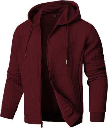 Світшот JMIERR для чоловіків з капюшоном, з довгим рукавом, в стилі вафлі, з блискавкою та кишенями (червоний, M)