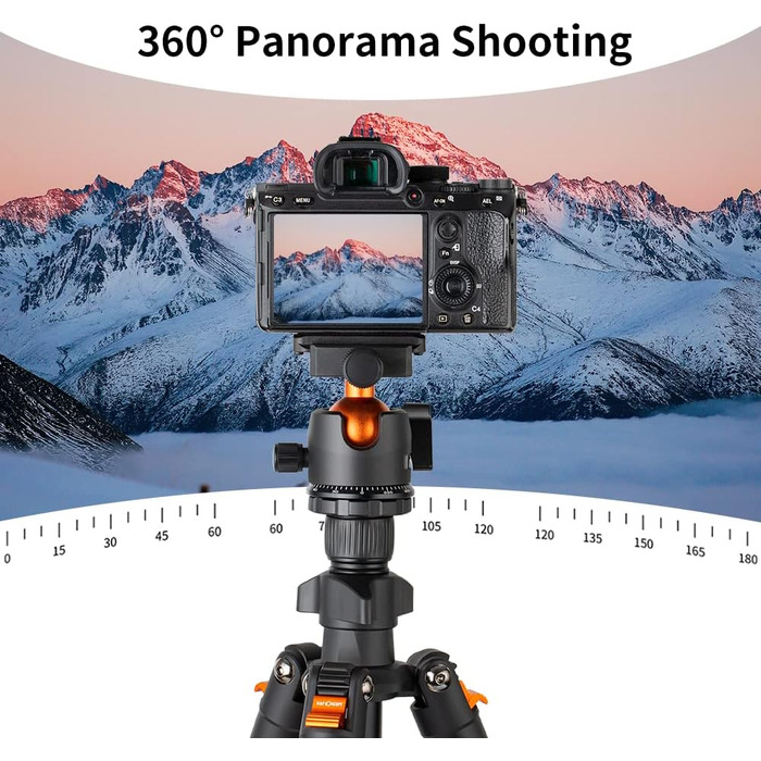 Подорожній штатив для камери K&F Concept 160 см, алюмінієвий трипод для DSLR з панорамною кулею 360° та швидким затискачем
