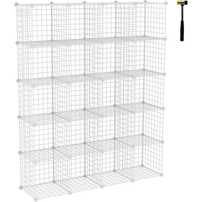 C&AHOME Wire Cube Storage, 6 - Metal Cube Organizer with C-Grid, Modular Shelf Units, Storage Container Shelves, Closet Organizer, 93.5 in L x 31.8 in W x 93.5 in H, (20 cubes, White)