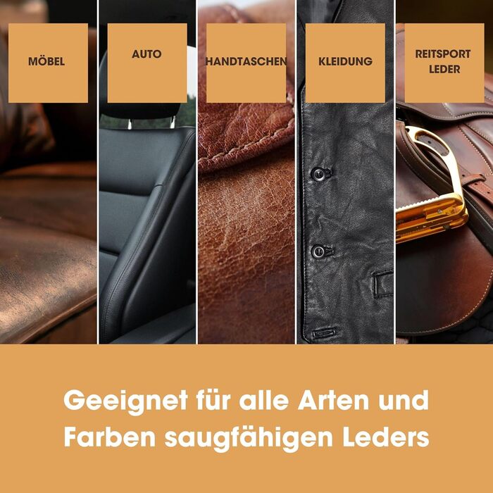 Complete Leather Restoration Set (Dark Grey) – includes leather reconditioning balm, protective cream, cleaner, sponge, and applicator – restoration and repair of sofas, chairs, car seats, and
