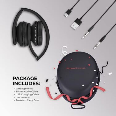 Бездротові навушники PowerLocus Over-Ear з Bluetooth, HiFi стерео, FM радіо та Micro SD/TF слотом (Чорний)