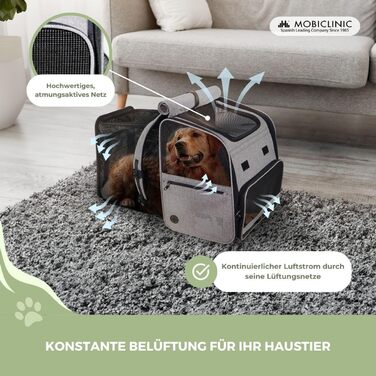 Рюкзак-переноска для котів та собак Mobiclinic® Pets, складаний, з вентиляцією, кишенями для їжі та аксесуарами, регульований, 37x29x37x5 см